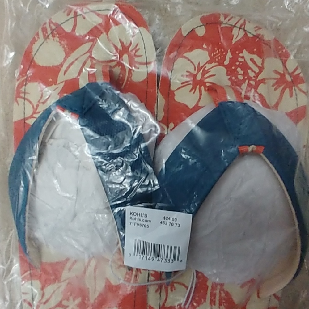 Men's Navy Blue and Orange Flip Flops - Picture 2 of 3